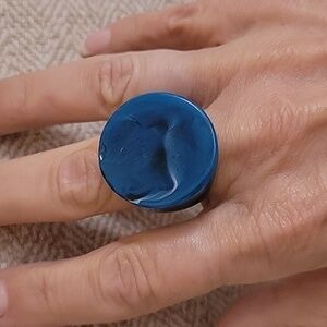 🔥LAST ONE🔥 BLUE MARBLE BOLD STATEMENT RING, METAL FREE